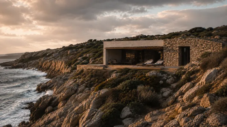 Casa in pietra sulla costa in Sardegna immersa nella macchia mediterranea