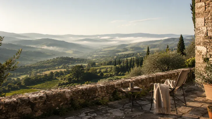 Terrazza panoramica del casale umbro affacciata sulla valle verde