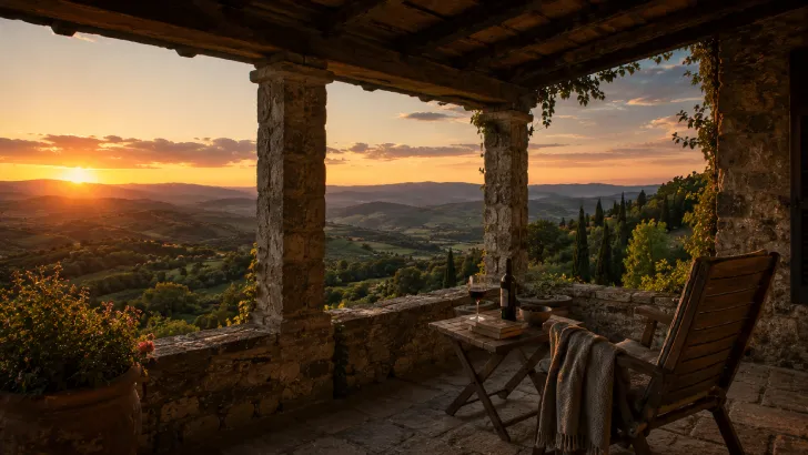 Tramonto rilassante visto dalla veranda del casale in Umbria
