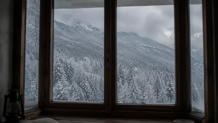 Vista sui boschi innevati dell'Abruzzo dalle finestre del rifugio